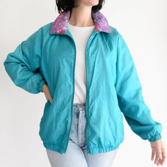 Vintage  D'Allairds Vintage Teal Zip Up Windbreaker - Picture 1 of 15